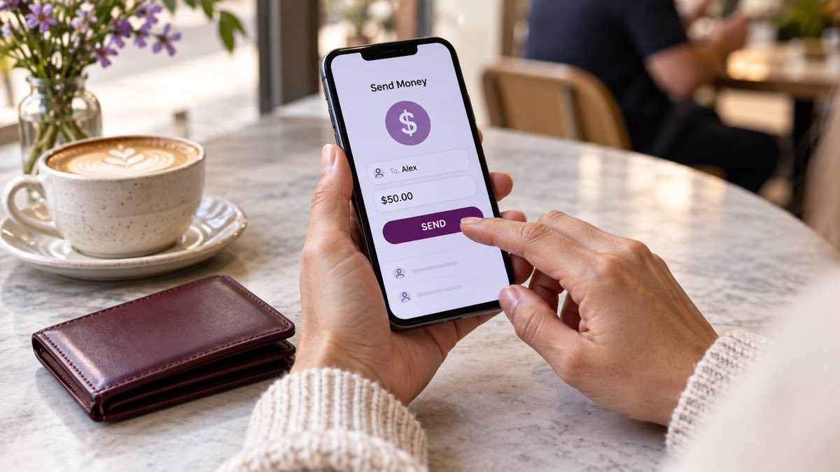 Illustrative dollar transfer on a mobile wallet