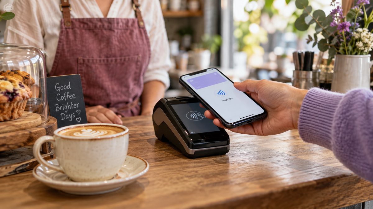 Customer making a contactless phone payment