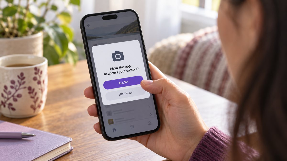 Reviewing a phone app camera permission request